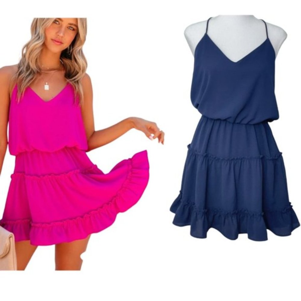 VICI Karty Ruffle Tiered Dress - Navy - Small NEW